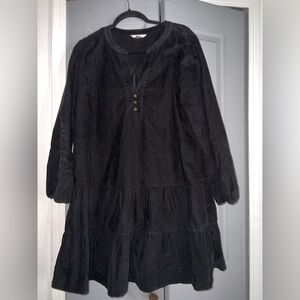 🖤Corduroy Black Long-Sleeve Dress with Button Detail size 12/14